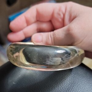 Vintage 70s Clear Lucite Chunky Bangle Transparent Yellow Domed Round Glows Gren